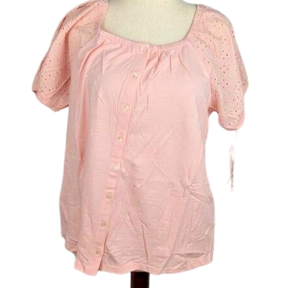 Style & Co Women's Cotton On/Off-the-Shoulder Blouse Pink Size XL